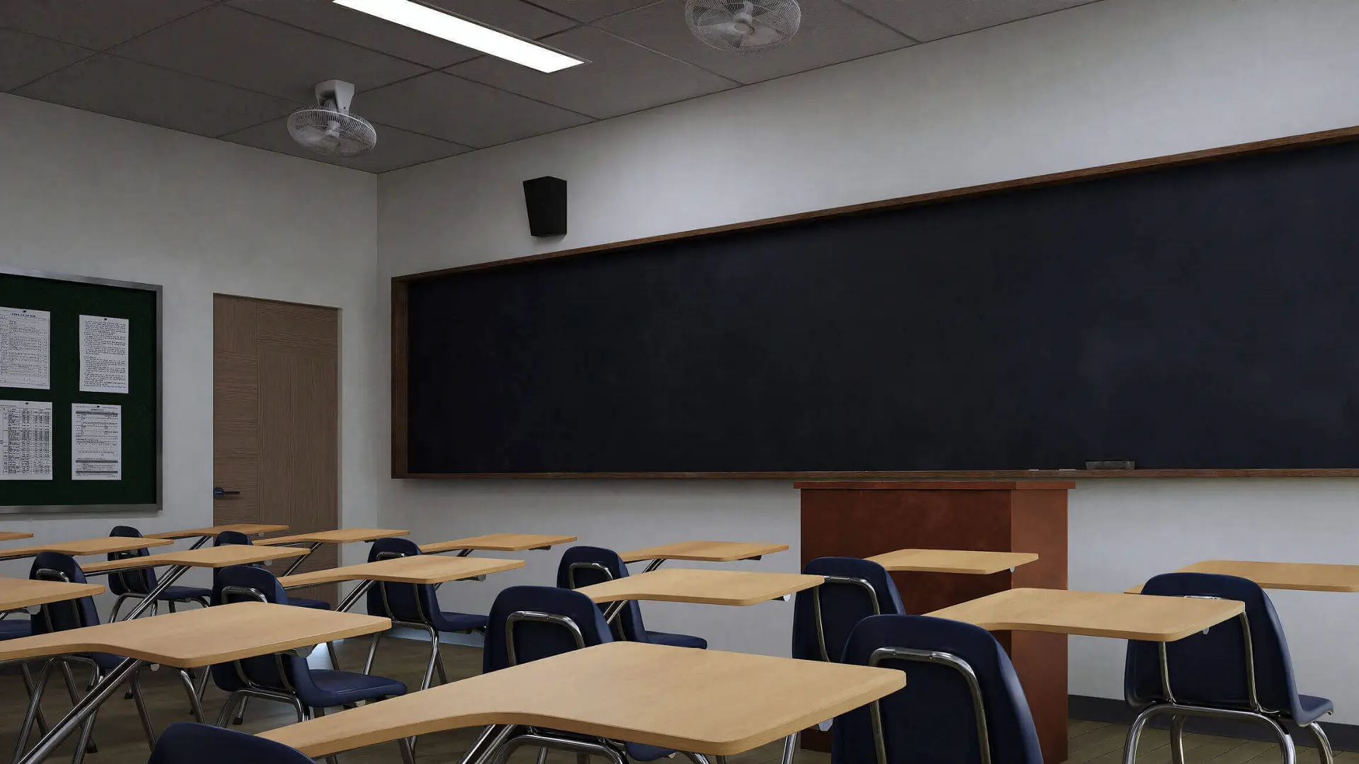 Empty classroom with calk board.