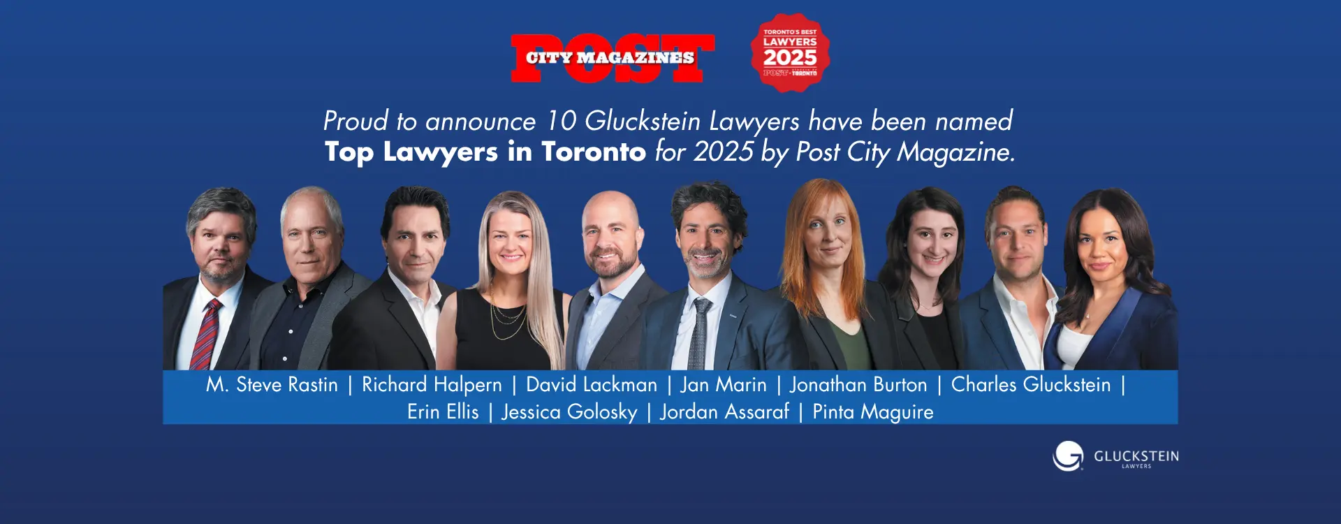 10 Gluckstein Lawyers have been recognized in Post City Magazines - Top Toronto Lawyers 2025