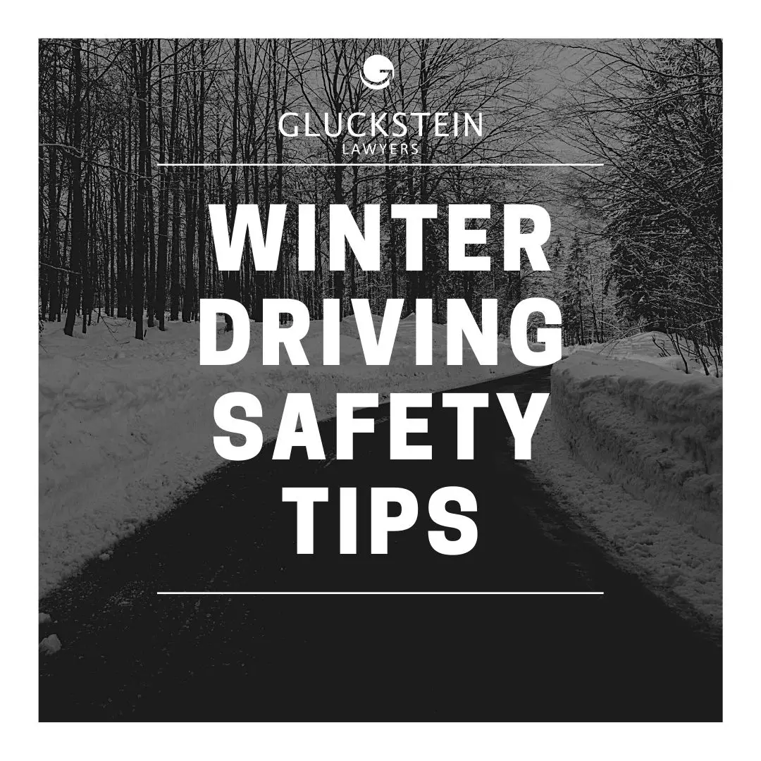 winding road passing through a snowy forest with caption that says, "Winter Driving Safety Tips"